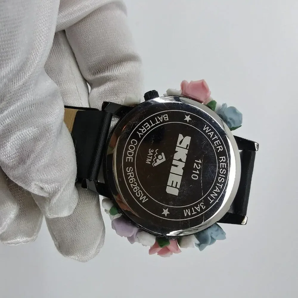 Skmei Women's Black Watch 3D Floral Flowers Water - Picture 8 of 8